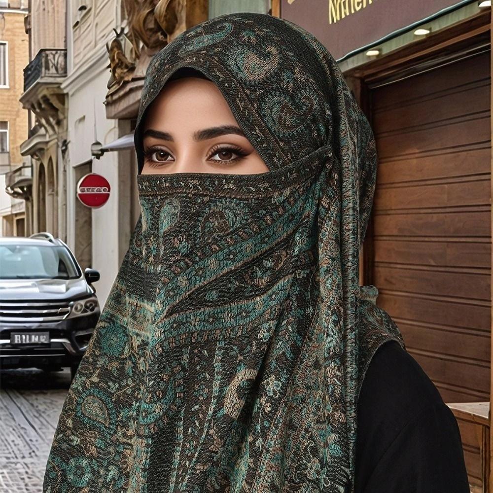 Jacquard Hijab Scarf Printed Islamic Turban Elegant Ethnic Style Scarf  Female