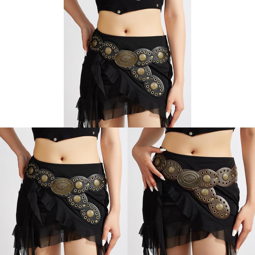 Fashion Tribal Girl Heart Patchwork Metal Belt With Double Ring Buckle For Casual Outdoor Wear