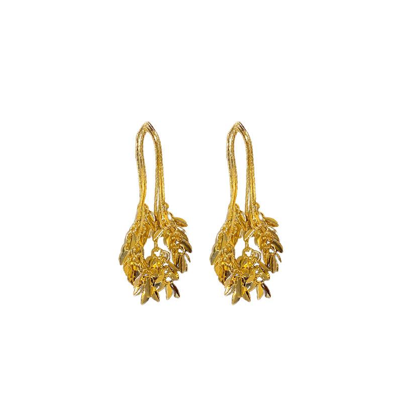 Silver needle light luxury leaf wheat ear fringed earrings European and American high-end earrings fashion niche temperament earrings women