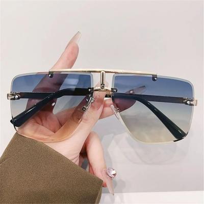 Oversized Double Bridge Sunglasses Frameless Square Frame Men's Shades Rimless UV Protection Street Shooting Eyewear