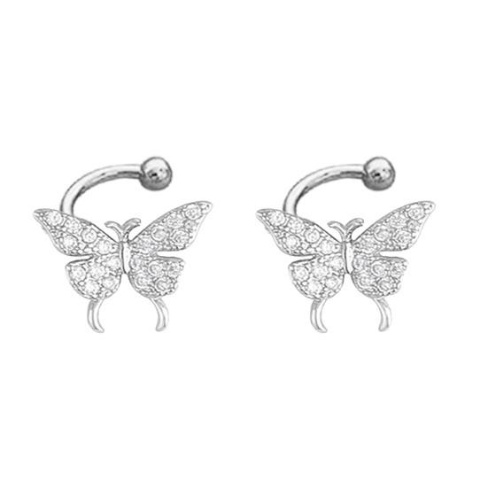 1 Pair Lady Ear Clip Non-Fading Exquisite Shiny Rhinestone Butterflies Shape No Piercing Ear