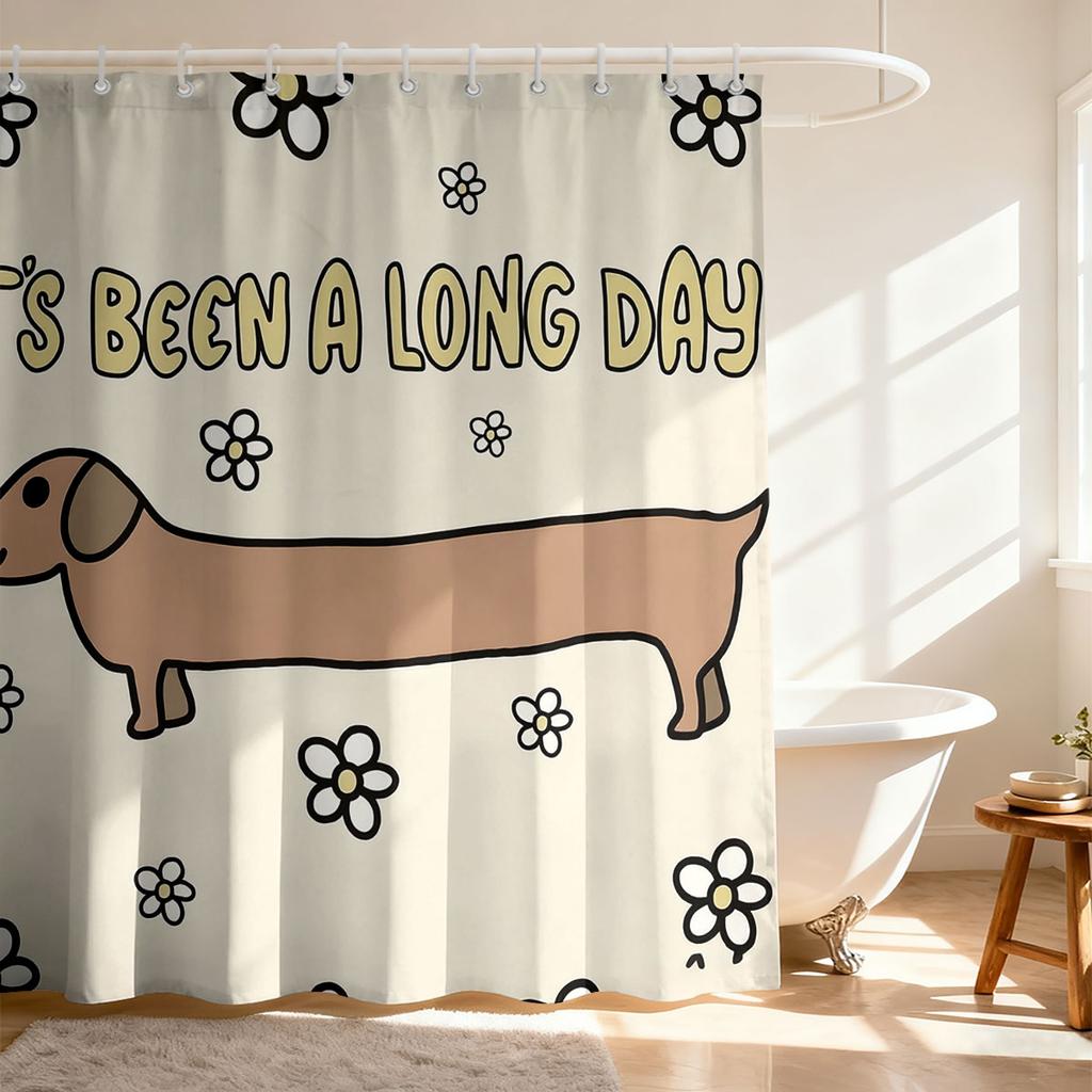 Cartoon Sausage Dog Printed Waterproof Shower Curtain Multi Size Partition Privacy Hanging Curtain Fashion Bathroom Decoration