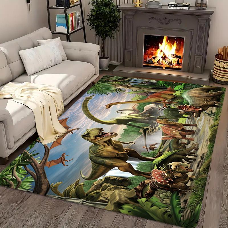 Jurassic Prehistoric Dinosaur Flannel Non-slip Area Rug, Soft Floor Mat for Kids Bedroom Home Decor