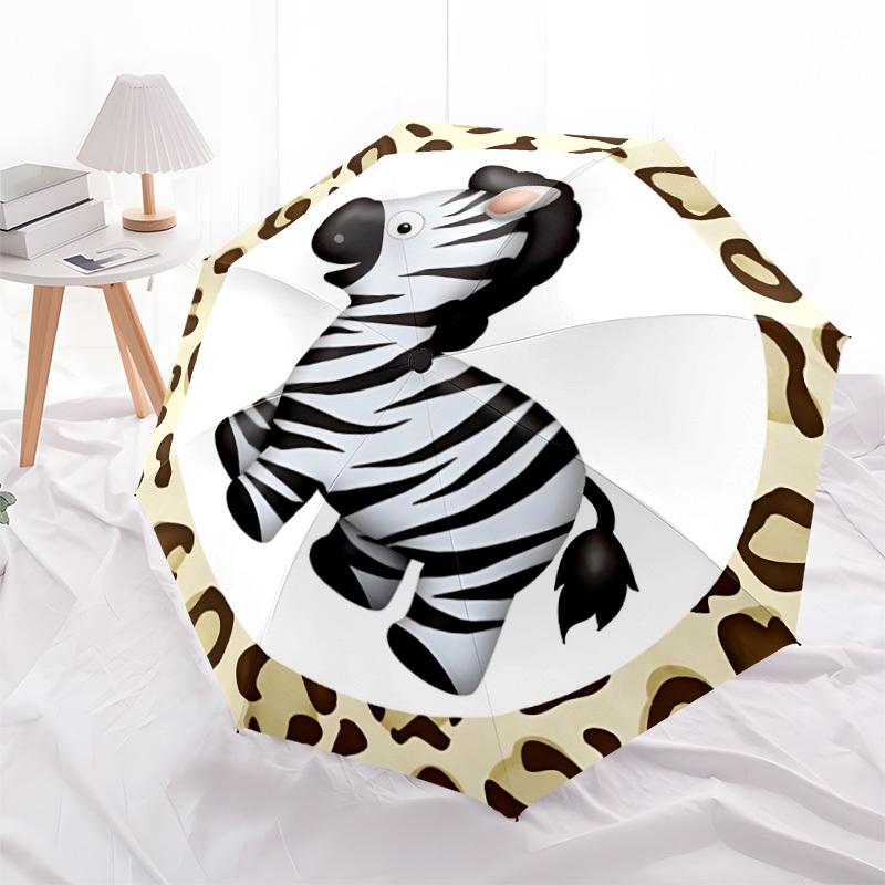 1pc Zebra Print Auto-Fold Umbrella with One-Touch Open/Close - 8 Reinforced Ribs for Windproof Stability, Yy251118264