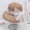 French Large Brim Woven Soft Straw Hat Women's Spring and Summer Seaside Beach Photo Visor Elegant Bow Sunscreen Hat