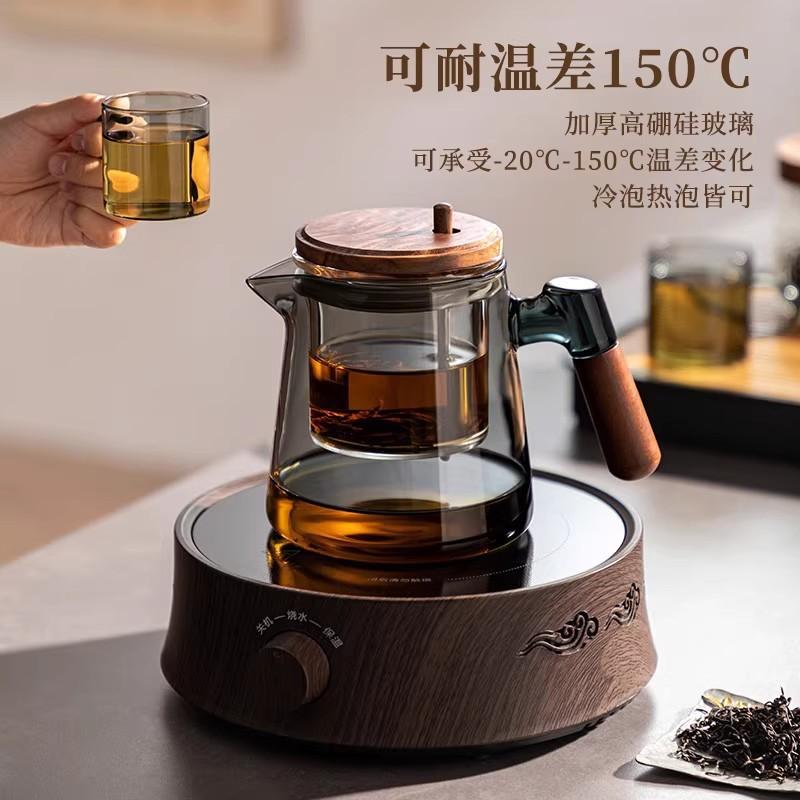 Glass Infuser Teapot With One-Press Filter Heat-Resistant Borosilicate Tea Maker Loose Leaf 600ml/900ml Minimalist Design