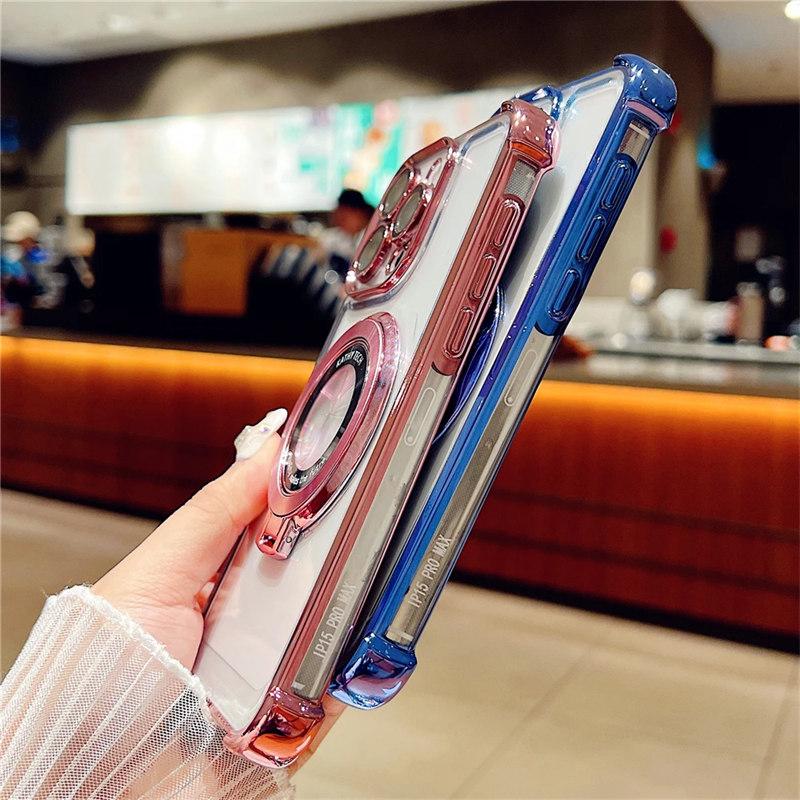 Luxury Plating Magsafe Magnetic Holder Stand Clean Phone Case For iPhone 11 12 13 14 15 Pro Max Bumper Protector On 15Plus Cover