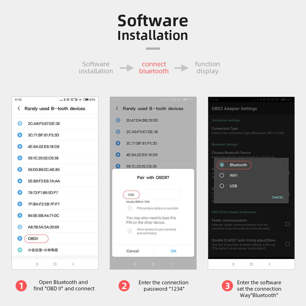 Bluetooth 5.1 ELM327 V2.1 Auto OBD2 Scanner Car Diagnostic Tool Code Reader Tool Super MINI ELM 327 V1.5 For Android