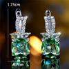 Cute Female Apple Green Zircon Stone Square Hoop Earrings  Female Silver Color Wedding Jewelry For Women