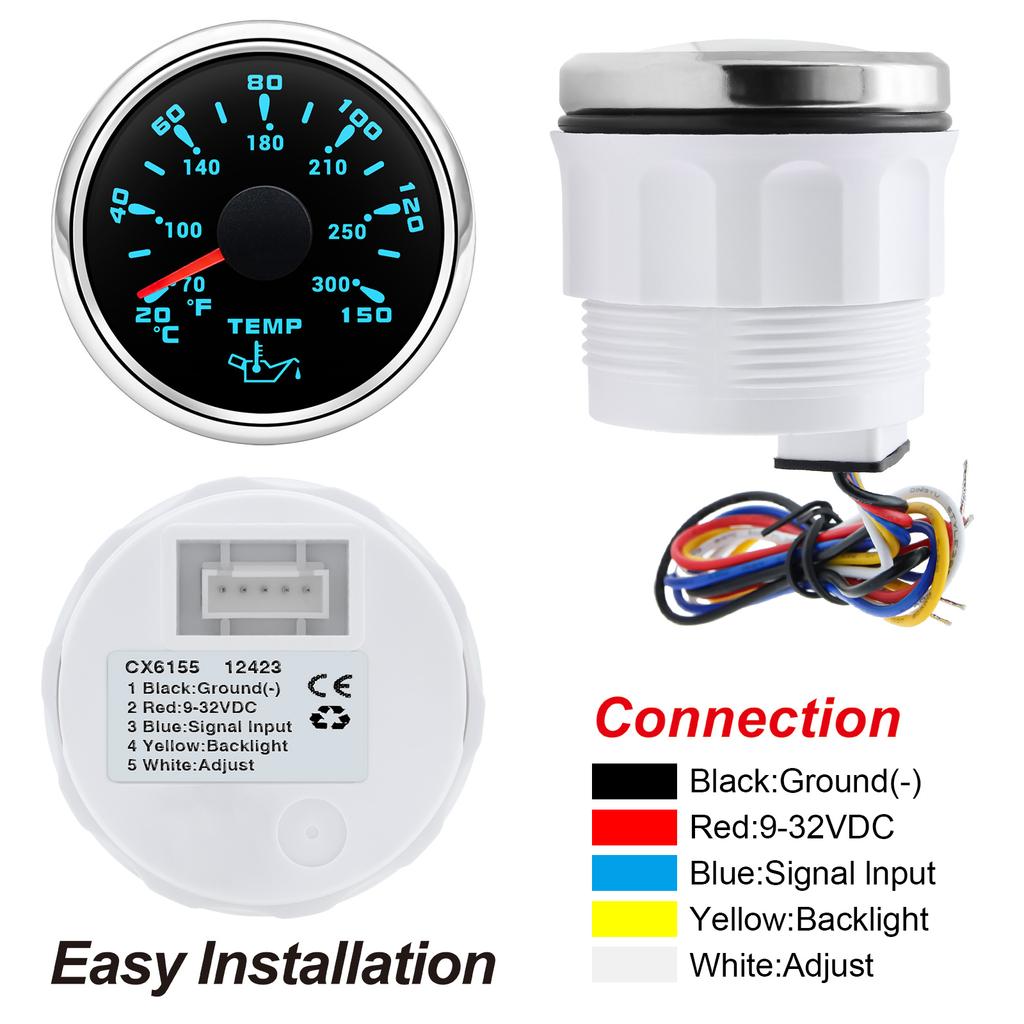 7 Color Backlight 52mm Oil Temperature Gauge+Sensor 1/8NPT for Car Boat Marine 2" 52MM Oil Temp Meter Indicator 20~150 Celsius