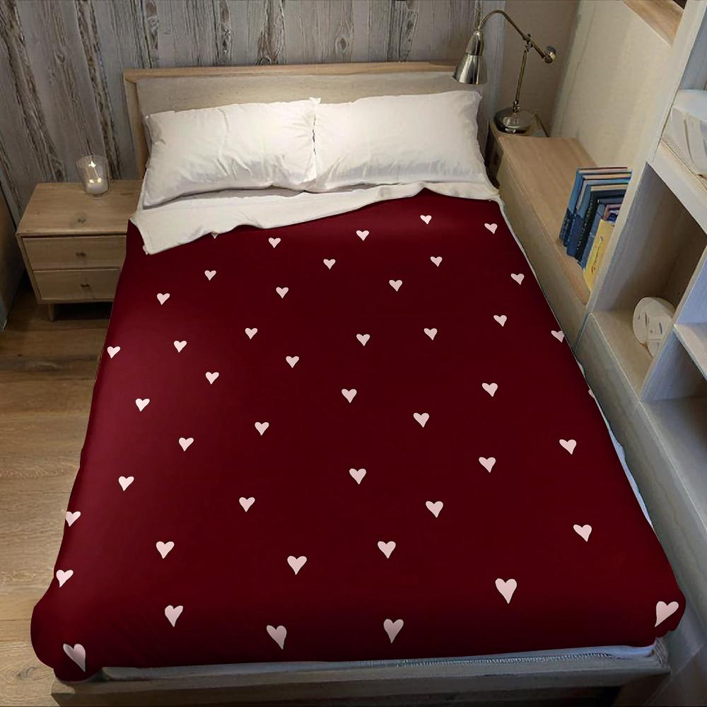 Burgundy Hearts Flannel Blanket Warm Soft Halloween Christmas Couch Warm Cozy Decorative Decor Gift for All Season
