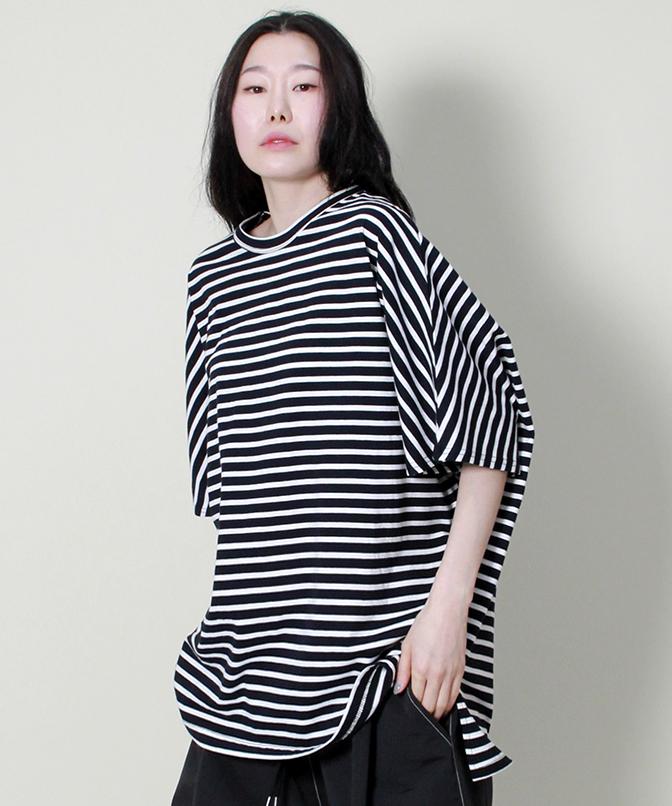 Deumakeu Loose Fit French Half Sleeve Stripe