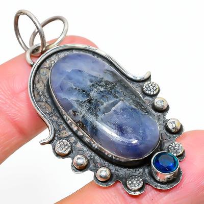 Natürlicher Sonnenstein in Lolita, Topas-Edelstein, 925er Sterling-Silber-Anhänger, 5,7 cm, j3R96