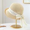 Summer hat with ribbon bow, fisherman's hat with wide brim, straw hat with round top, sunshade hat outing