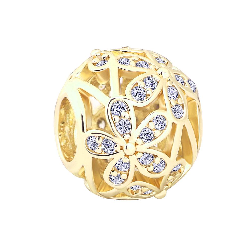 18K Gold Plated Pine Nuts Crown Charm Fit Original Bracelet Shining Bead Diy Women Jewelry Giftcopper Trinket Jewelry Gift