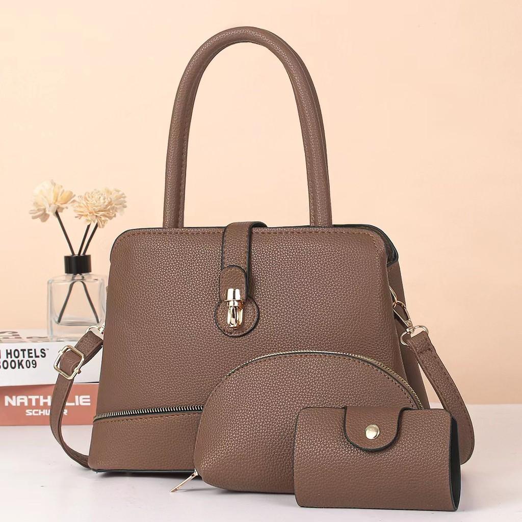 

Elegant Large Capacity Three Piece Pu Leather Shoulder Handbag Set For Women темного кольору хакі