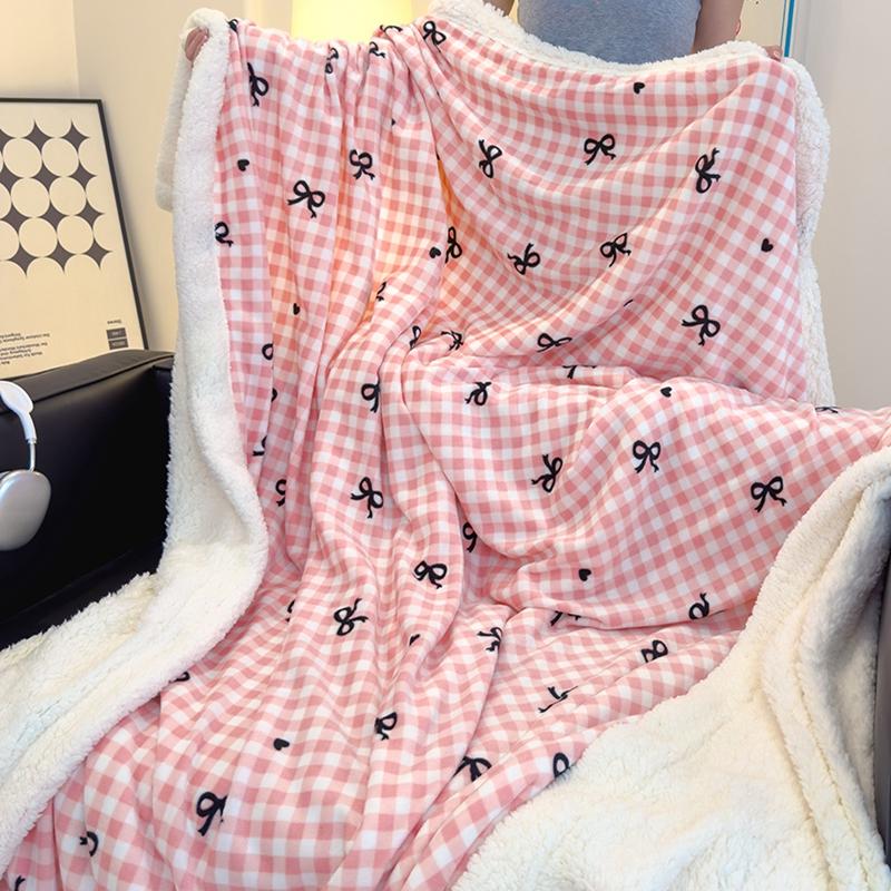 Pink Letter Thickened Throw Blanket Girl Woman Children's Bedroom Warm Soft Sleeping Blanket Queen Fashion Black Bow Blankets