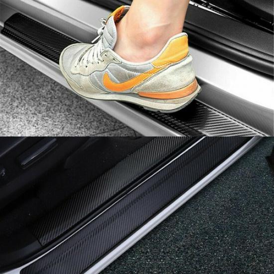 4pcs Carbon Fiber Car Door Plate Sill Scuff Cover Anti Scratch Protector Sticker