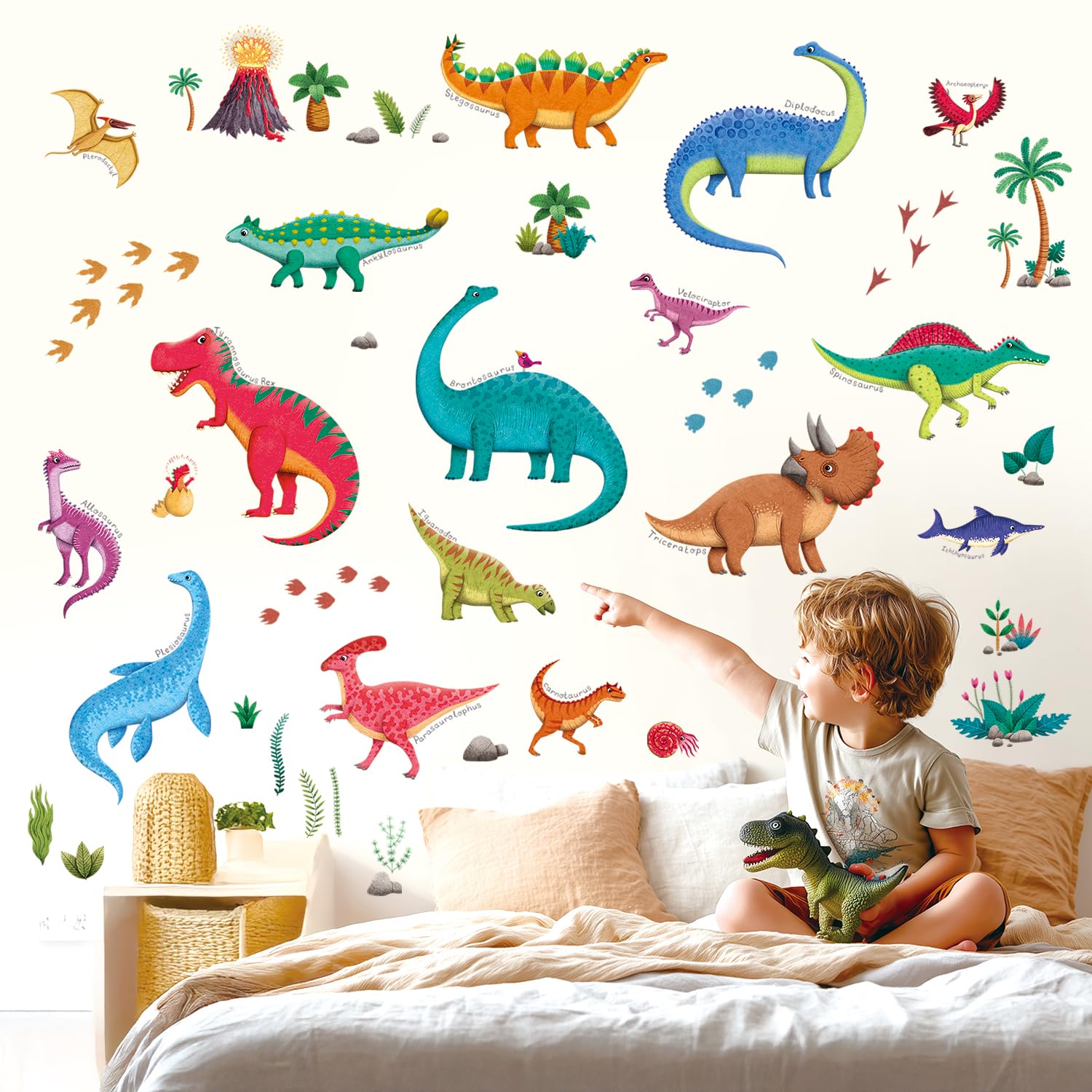 

DECOWALL Colorful Dinosaur Wall Stickers Decorate DIY Wall Transfer Wall Art Stickers for Bathroom Room Living Kitchen DS9-2115 - Kindergarten,