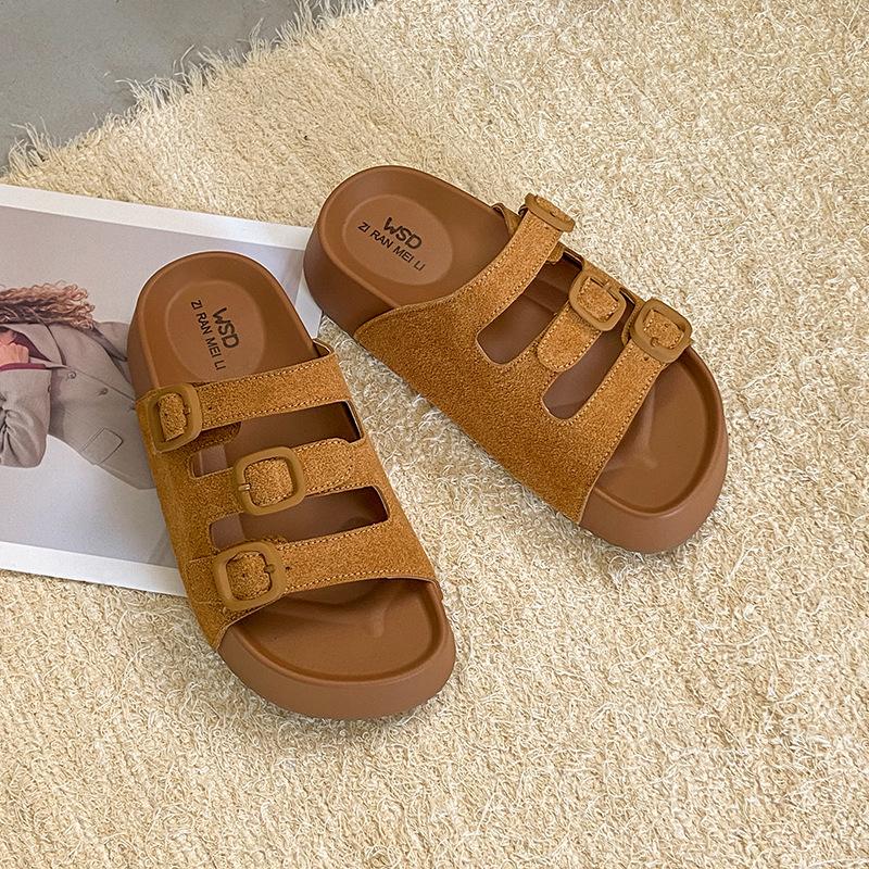 Thick-bottomed Open-toed Cool Slippers for Women's 2025 Summer New Retro Versatile Outer Wear One-pedal Casual Slippers