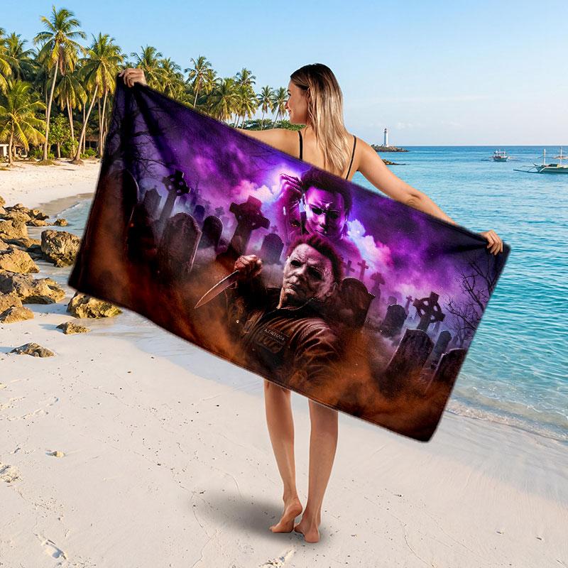Large Beach TowelHalloween Michael Myers Soft Absorbent Towel Beach Bath Home Use