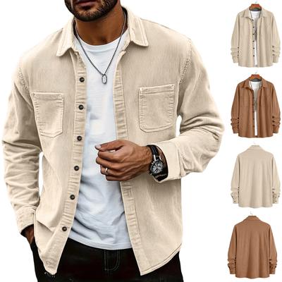 Erkek Düz Renk Gömlek Uzun Kollu Erkek Günlük Moda Trendi Cepli Gömlek Ceket