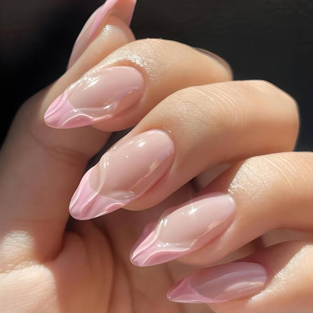24 pz/set Quick Nails Glitter Bianco Gradiente Nail Art French Unghie Indossabili Adesivi per Unghie Rimovibili Impermeabili Unghie Finte