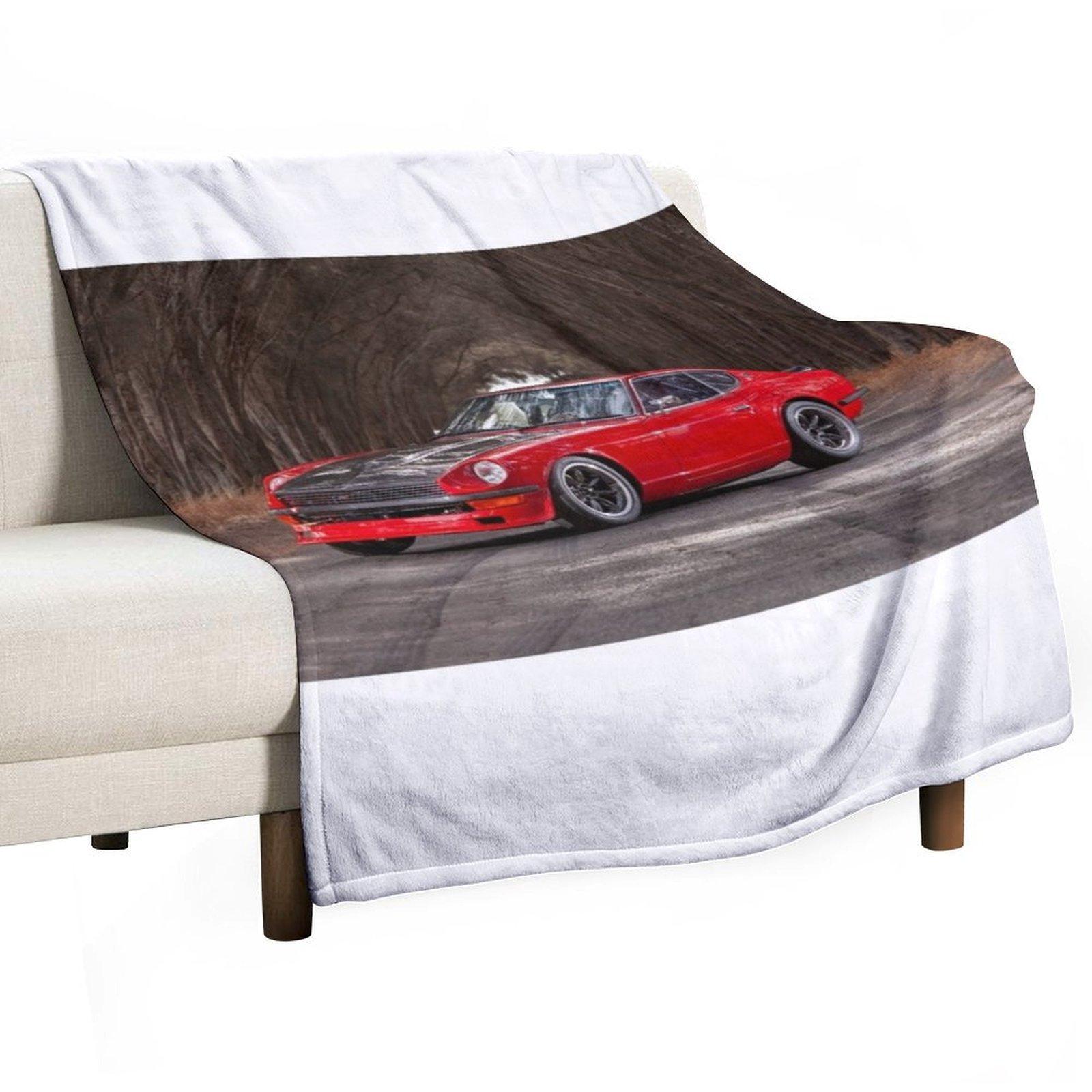 

1971 Datsun 240z in red Throw Blanket Luxury Designer Furry Flannels Single Blankets 30x40in