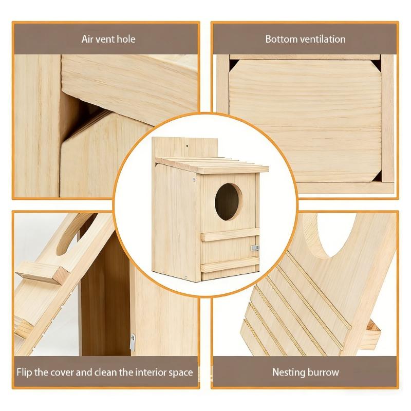 Handcrafts Wooden Bird Feeder Owl House Nest Box For Parrots Outdoor Garden Decoration Tree Mounted Bird Feeding Station