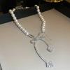 Pearl Rhinestone Bow Necklace for Women Fashion Light Luxury Niche Collarbone Chain Necklaces New Personality Jewelry Party