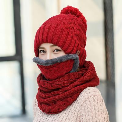 Dame Warme Mütze Maske Schal Hut Weibliche Winter Flut Student Jugend Wolle Hüte Winter Samt Hundert Gestrickte Hut Warme Hals kappe A135
