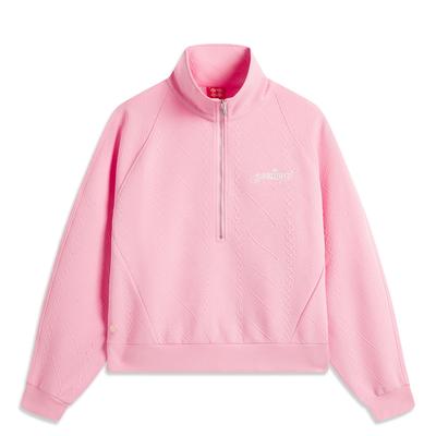 Li Ning Daily Prosperity Series Solid Color Stand Collar Versatile Casual Loose Sweatshirt Women Sweatshirt AWDV188-6