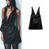 Fall and Winter New Women's Clothing Sequin and Deep V Neck Bows Decorative Cinched Sleeveless Dress 4772228