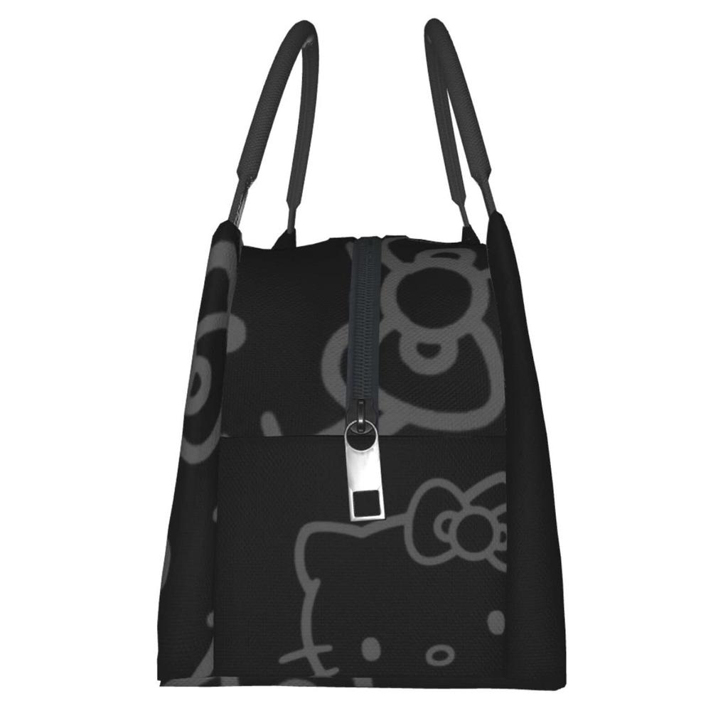 Hello Kitty Insulated Lunch Bag with Bento Cooler Bag with Soft Cooler Bag Clasp, Black, Box, Insulated, Zipper, Compact, Bag, Tote/Eco