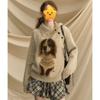 Lady Cute Dog Solid Color Sweater American Irregular Neck Knitted Sweaters Autumn Loose Versatile Woman Pullover Top