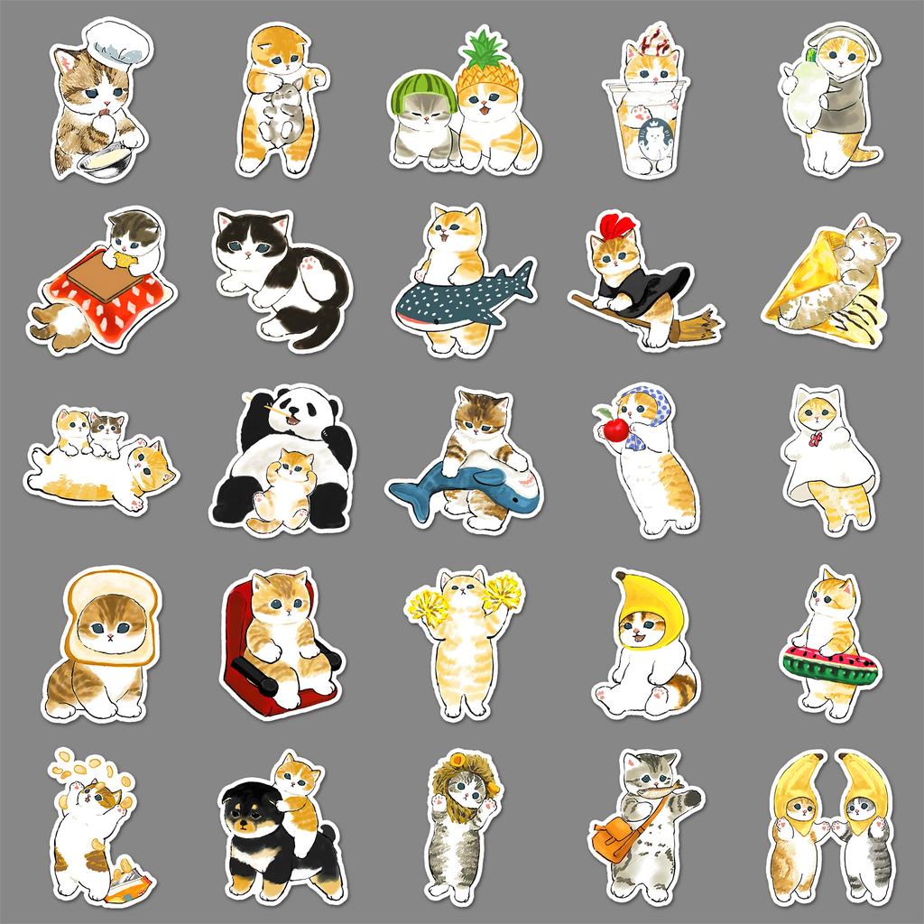 50 New Hand-painted Kitten Cartoon Stickers Personalized Cute Decorative Water Cup Mobile Phone Case Stickers