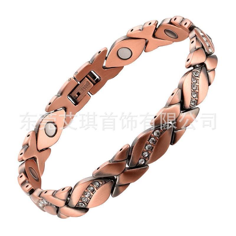 Magnetic Copper Bracelet With Sparkling Zirconia Stones Geometric Cross Womens Fashion Jewelry