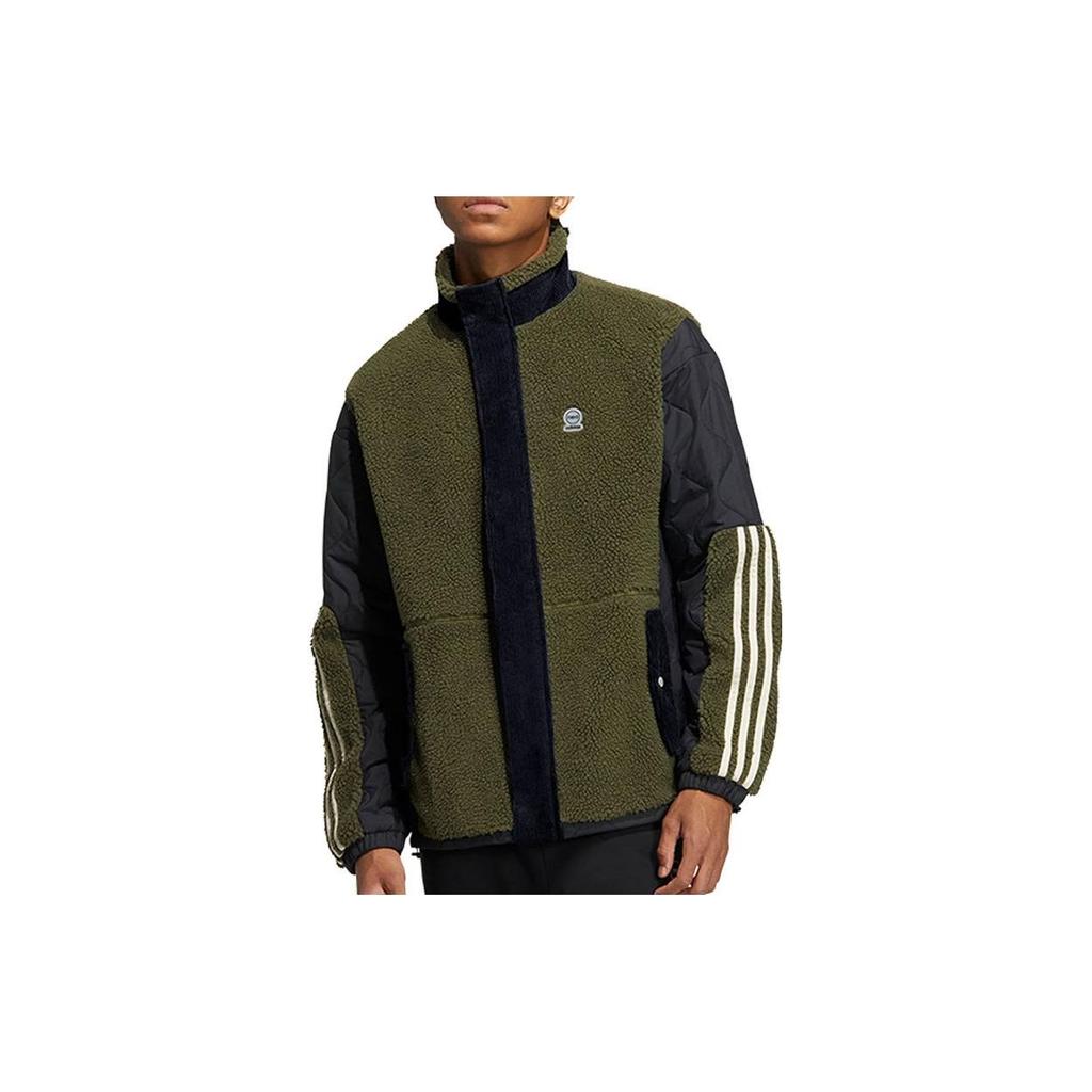Adidas Neo Spliced Color-Block Fleece Loose Jacket Men Outerwear Green HZ2411