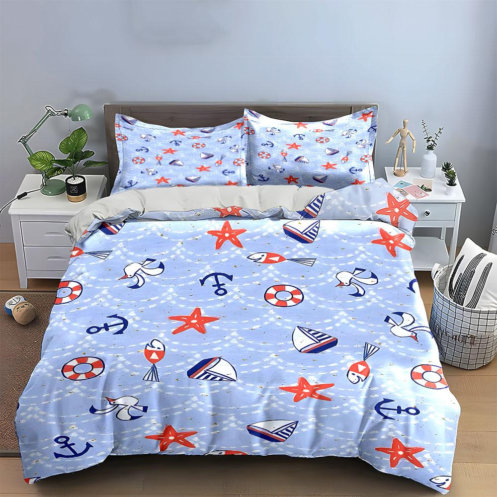 Anchors, starfish, lifebuoys. Bedding sets Duvet cover sets Duvet covers Pillowcases(1 * Duvet Cover 2 * Pillowcases without duvet insert)