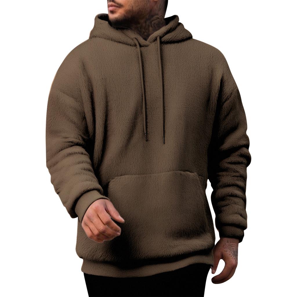 Men's Casual  Plush Double-sided Fleece Color Hooded Sweatshirt
