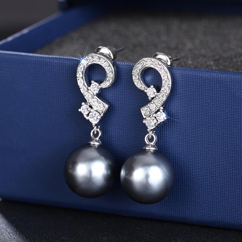 925 Sterling Silver Grey Pearl Dangle Drop Earrings for Women AAA White Cubic Zirconia Pearl Earrings Jewelry Gifts