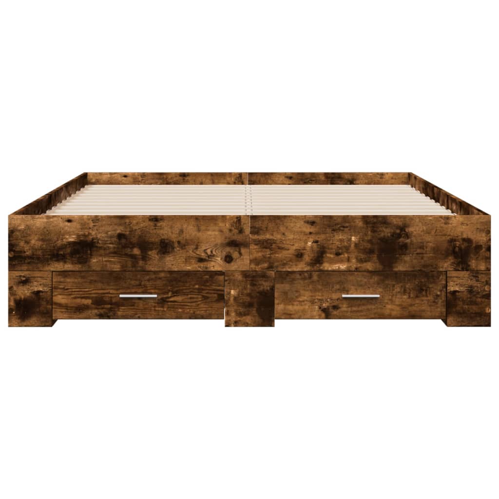 Bed Frame with Drawers Smoked Oak Finish 120 X 190 Cm Engineered Wood