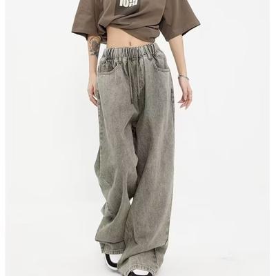 Pantalones vaqueros Y2K para mujer, de cintura alta y elástica, estilo vintage americano, estilo urbano desgastado, estilo hip hop