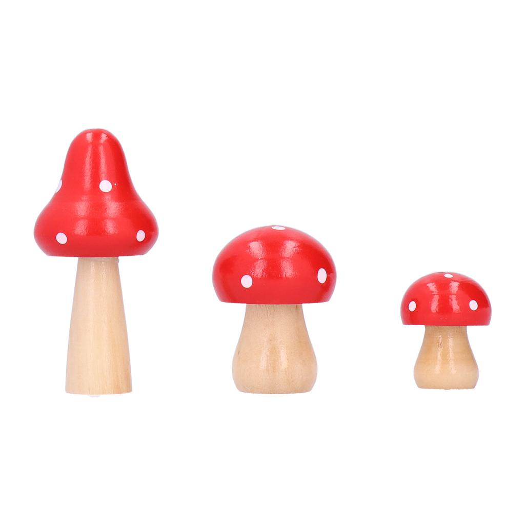 3Pcs Set Mushroom Crafts Innovative Cute Wooden Ornaments Home Office Desktop DecorationRed