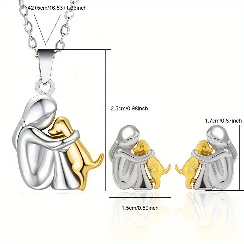 Modny dwukolorowy zestaw biżuterii dla małej dziewczynki i psa: kolczyki, naszyjnik. Urocze małe dziewczynki, szczeniaczki, wisiorki, naszyjniki, biżuteria ze zwierzętami domowymi.