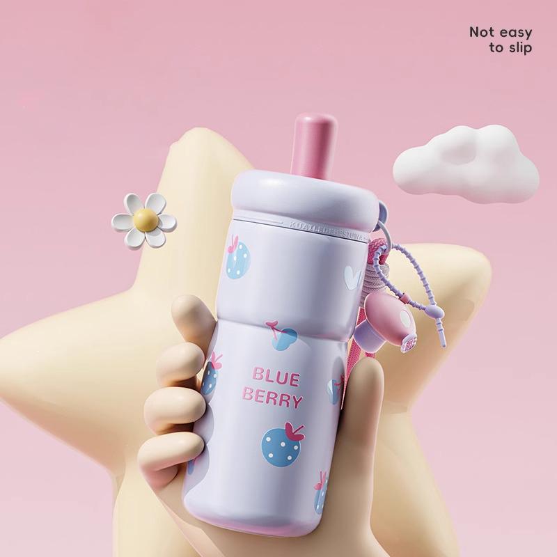 COOKER KING 680ml Straw Insulated Cup Cute Thermos Cup Large Capacity Portable Water Bottle Student Girls Cartoon Kettle/Mug