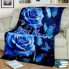 1PC Custom Name Blue Roses Butterflies Flannel Blanket Versatile,all-season Throw Suitable for the Living Room,bedroom,camping,travel,and Gift