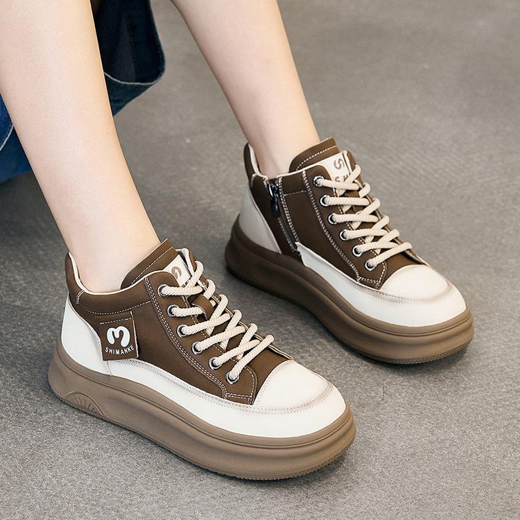 

Женские высокие кеды из коровьей кожи, новые универсальные ретро кроссовки папы на платформе, бархатные короткие ботинки, повседневная обувь из натуральной кожи 40