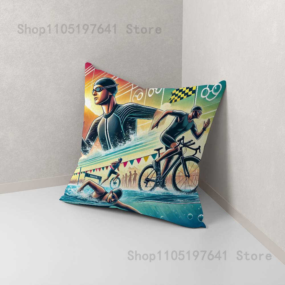 Triathlon Swim Bike Run Tri Life Pillow Case For Sofa Decor Car Office Room Printing Cushion Cover Decorations and Protector