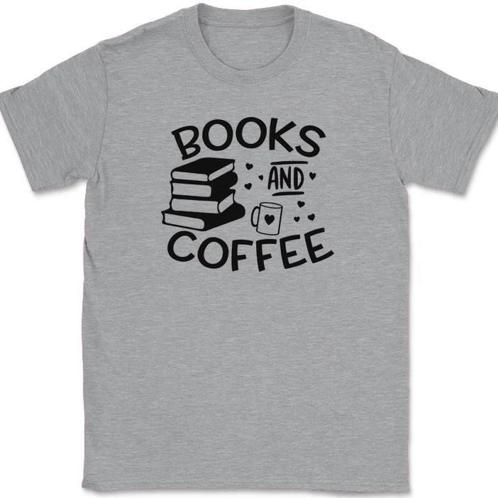 Books and Coffee T-Shirt Funny Reading Novel Caffeine Hobby Graphic Tee